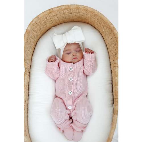 Classic Chunky Knit Jumpsuit - Powder Pink (Newborn)