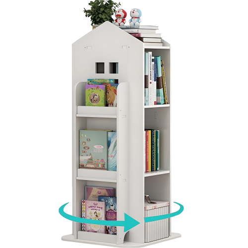 Gtouse 3 Tier Rotating Bookshelf, 360° Display Corner Bookshelf, Wooden Floor Standing Bookcase
