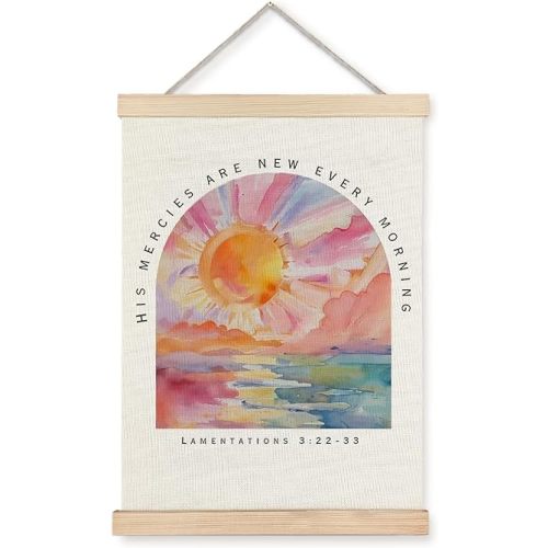 JINYO Christian Wall Decor, Inspirational Christian Wall Art Poster, His Mercies are New Every Morning Bible Verses Scripture Canvas Prints Wall Decor for Home Office Church, 12x16 Inches