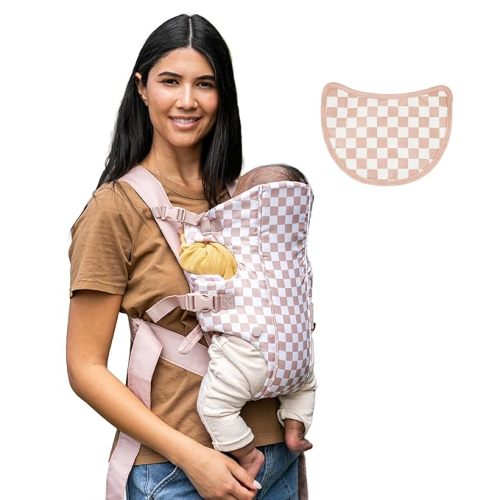 Infantino Swift Classic Carrier - 2 Ways to Carry with Wonder Cover Bib, Adjustable and Easy-to-Use, Pink and White Checkered