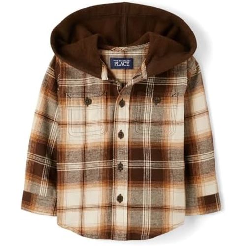 The Children's Place Baby Boys' and Toddler Hooded Flannel Button Up Shirt