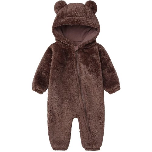 Newborn Baby Fluffy Onesie Infant Bear Suit Hooded Romper Zipper Fleece Toddler Jumpsuit