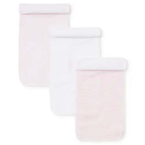 Pink Stripe 3 Pack Burp Set w/ Tulle Bag