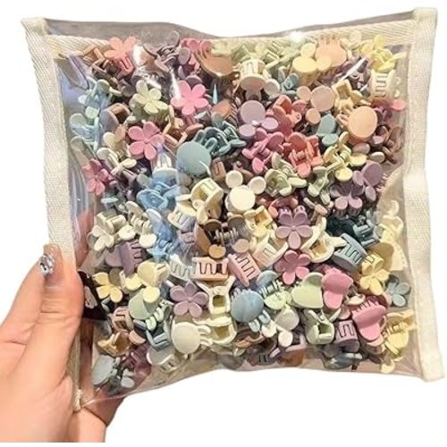 100 Pcs Mini Hair Clips for Girls, Cute Pastel Flower & Animal Design Clips, Durable Plastic Hair Accessories for Toddlers and Kids