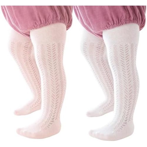 Miipat Baby Girl Tights Toddler Footed Leggings Mesh Lace Stockings 2 Pack Little Kids Thin Hollow Pantyhose