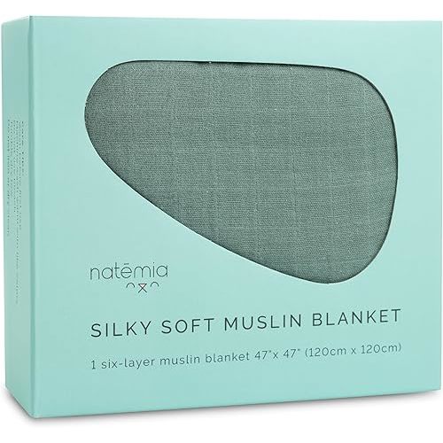 Natemia Muslin Baby Blanket - Baby Blankets for Girls and Boys, Newborn Essentials, Swaddle Blanket Unisex, Multi-Use as Towel, Stroller Cover, Swaddles for Newborn, 47" x 47"