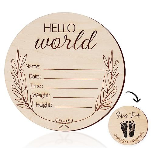 Wooden Baby Announcement Sign, 5.9" Hello World Newborn Sign, Birth Announcement Sign, Baby Name Announcement Sign for Hopspital Photo Prop Baby Nursery Gift