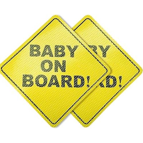 Baby ON Board Car Safety Warning Stickers, 5 x 5 inches, Removable Decals, Eye-catching (2 Pack, Yellow)