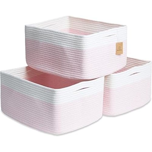 NaturalCozy Storage Baskets 16.8”x13”x7.6” Cotton Rope Woven Baskets for Organizing 3-Pack | Toy Storage Bins | Basket for Shelves, Laundry, Blanket, Clothes, Closet, Kitchen, Bathroom, Gifts