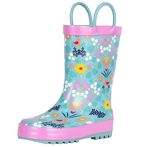 landchief Toddler Rain Boots, Kids Rain Boots Waterproof Rubber Boots for Girls and Boys with Fun Patterns and Easy-On Handles