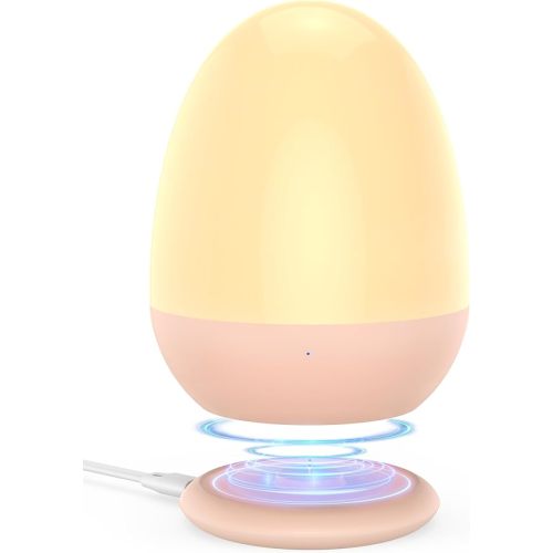 JolyWell Night Light for Kids, Egg Light for Nursery with Stable Charging Pad, Baby Night Light Portable for Breastfeeding, Toddler Night Light for Bedroom, 1h Timer & Touch Control, ABS+PC, White - Pink