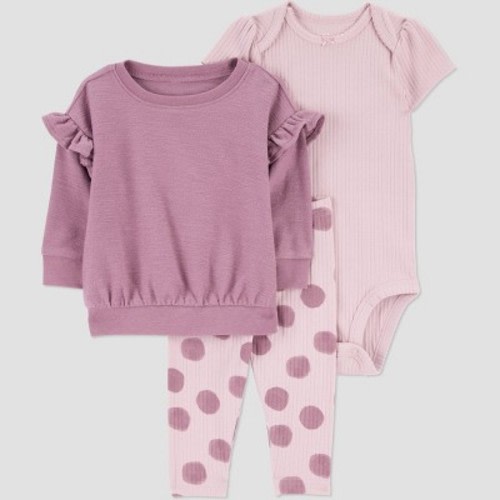 Carter's Just One You® Baby Girls' 3pc Dot Top & Bottom Set - Plum 12M