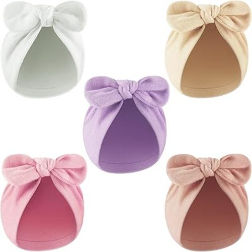 DRESHOW BQUBO Newborn Baby Girls Hats Hospital Hat Baby Cotton Beanie Infant Big Bow Hats for 0-24 Months