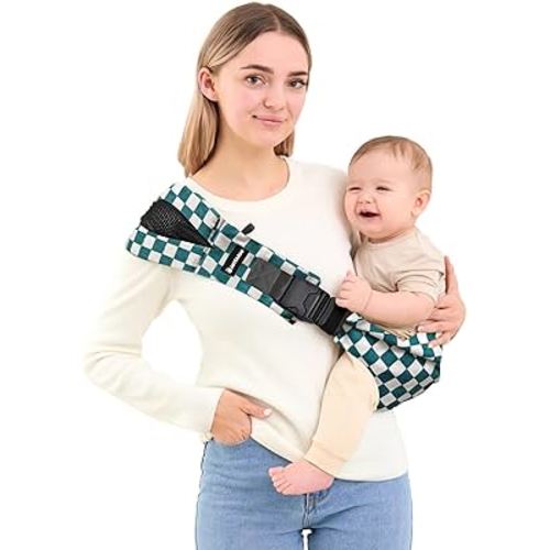 Toddler Sling Carrier - Premium Cotton, Expandable & Ergonomic, One Size Fits All, Ideal for 6-48 Months (11-44 lbs), Compact & Easy to Use, Green Check
