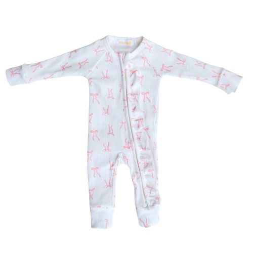 Frill Zip Romper | Pink Bows Rib – Little and Fern