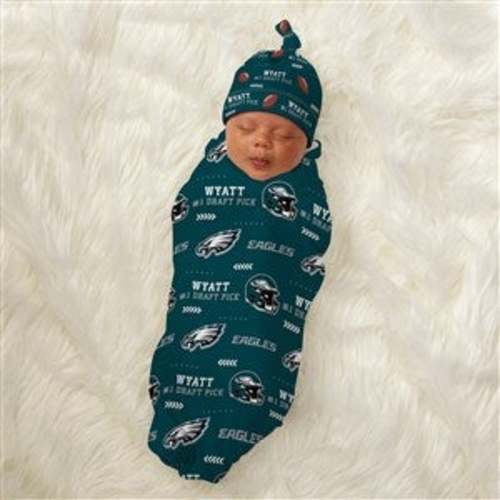 Philadelphia Eagles Personalized NFL Baby Hat & Receiving Blanket Set