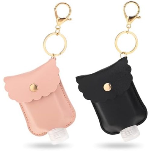 Mozeat Lens 2 Pcs Hand Sanitizer Keychain Portable Leather Sanitizer Holder Small Hand Sanitizer Empty Bottles