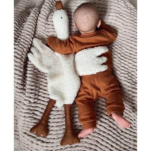 Cuddly toy goose; soft toy, lovey, comforter made of boucle for girls and boys, perfect as a first gift for babies