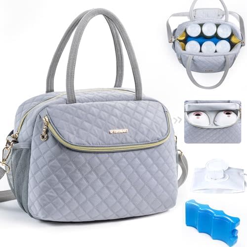 Breastmilk Cooler Travel Bag with 2pcs Wipes Dispensers and Ice Pack -Baby Bottle Cooler Bag for 6 Baby Bottles Up to 9 Ounce - Breast Pump Bag, Breastmilk Storage Bag, Bottle bag for Daycare