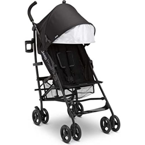 Jeep PowerGlyde Plus Stroller by Delta Children - Lightweight Travel Stroller with Smoothest Ride, Aluminum Frame, 4-Position Recline, Extra Large Storage Basket, Black