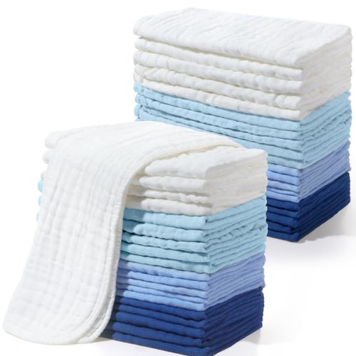 Buryeah 20 Pcs Burp Cloths Large 20" x 10" 100% Cotton Hand Washcloths 6 Layers Extra Absorbent and Soft (Cool Colors)
