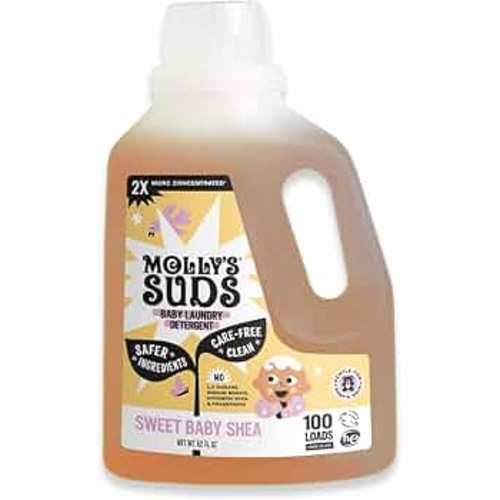 Molly's Suds Baby Liquid Laundry Detergent | Removes Formula, Poop & Spit-Up Stains | Extra Gentle on Newborn Skin (Sweet Baby Shea, 100 Loads)