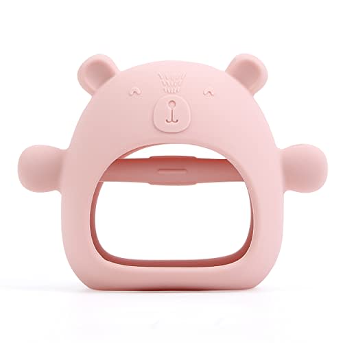 Teething Toys for Babies 0-6 Months, Never Drop Silicone Baby Teether, Hand Pacifier for Sucking Babies, Soothing Pain Relief, Best Chew Toy for Teething Baby, Teething Mitten for New Born - Dark Pink
