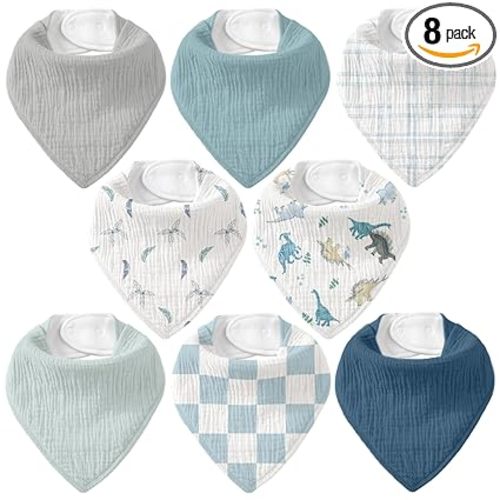 Muslin Baby Bibs 8 Pack, Baby Bandana Drool Bib for Drooling and Teething, Cotton Soft Absorbent for Girls Boys BC