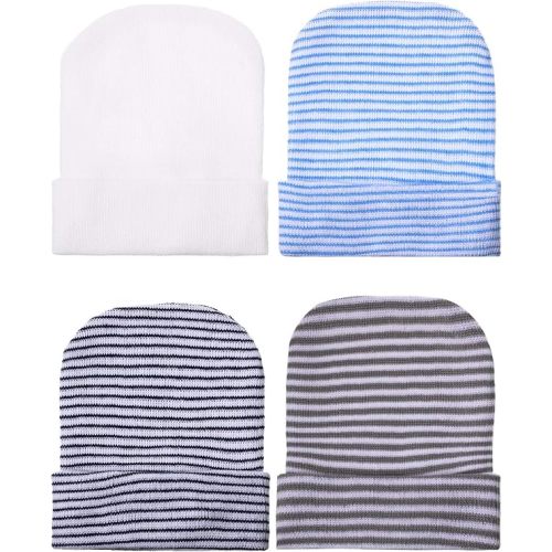 Geyoga Newborn Baby Boy Hat Newborn Beanie Stripes Hat Toddler Soft Hat Infant Cotton Knit Caps for Baby Boys 0-6 Months - Cute Colors - 4