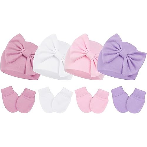 Baby Hats Newborn Girl Hat with Big Bow Cotton Baby Beanie Hat and Mitten Set Infant Baby Winter Hat for Girls Boys