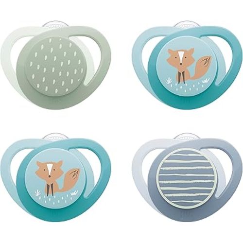 NUK Glow-in-The-Dark Orthodontic Pacifier with Heart-Shaped Shield, BPA-Free, fits 18-36 Months, 4-Pack