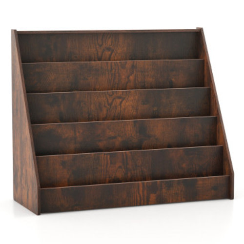 5-Tier Kids Bookshelf with Deep Compartments and Stable Baby Book Case-Rustic Brown