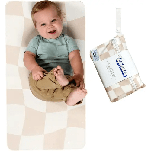Portable Changing Mat with Reusable Waterproof Wet Bag, (16 x 30 Inches) Baby Changing Mat, Non-Toxic Changing Pad Portable Folds and Wipes Clean, Baby Changing Pad Travel (Checkered)