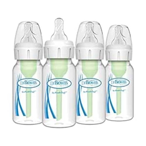 Amazon.com : Dr. Brown's Natural Flow Anti-Colic Options+ Narrow Baby Bottles 4 oz/120 mL, with Level 1 Slow Flow Nipple, 4 Count
