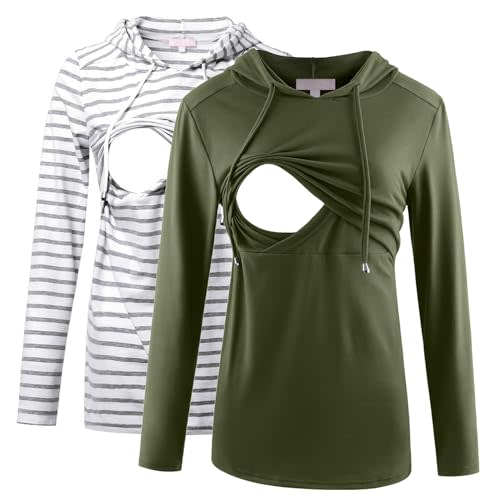 Bhome Nursing Shirt Long Sleeves Hoodie Breastfeeding Top Sweatshirt