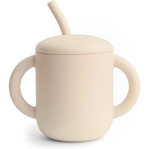 mushie 100% Silicone Training Cup & Straw for Toddlers | 6 Months+ (Shifting Sand)