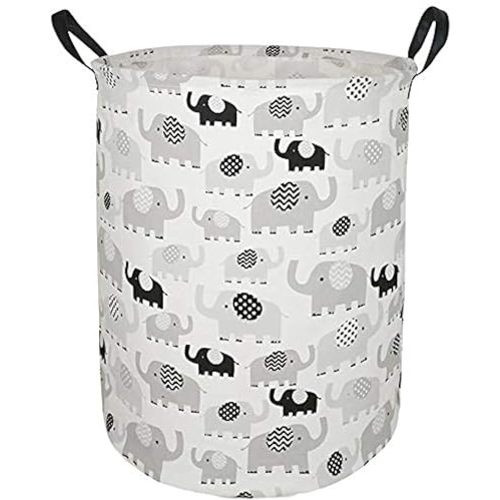 19.7" Round Canvas Large Clothes Basket Laundry Hamper with Handles,Waterproof Cotton Storage Organizer Perfect for Kids Boys Girls Toys Room, Bedroom, Nursery,Home,Gift Basket(elephant)