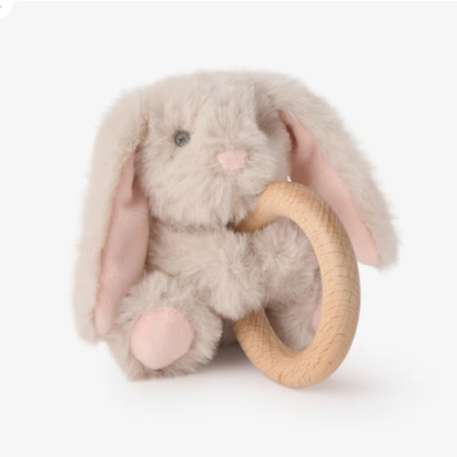 Plush Bunny Wooden Ring Rattle – Elegant Baby