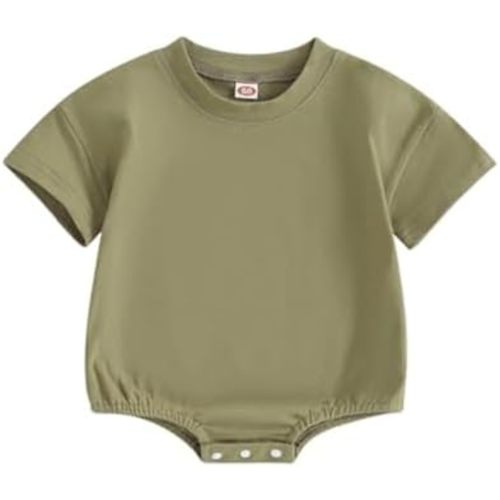 Merqwadd Baby Boy Girl Bubble Romper Infant Oversize Plain Crewneck T-Shirt Bodysuit Tops