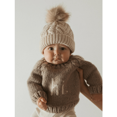 Hi. Crew Neck Knit Sweater, Pebble