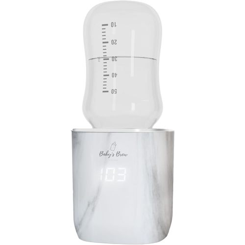 Baby's Brew Portable Bottle Warmer – Cordless Baby Bottle Warmer for Breastmilk & Formula, Rechargeable Travel Milk Warmer, Leak-Proof, Compact, Marble, Adapter Not Included