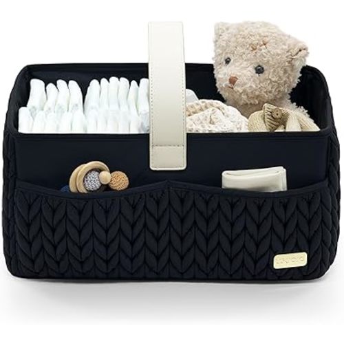 Luxurious Baby Diaper Caddy, Nursery Storage Basket for Newborn Boy and Girl, Travel Baby Basket for Diapers Baby Wipes, Organizer Tote Bag Storage Bin, Baby Shower Gifts (black)