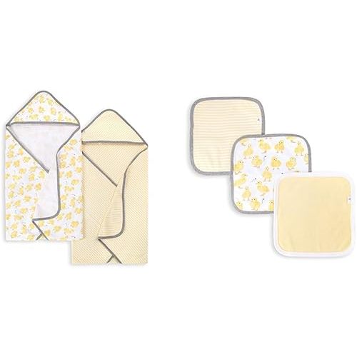 Burt's Bees Baby - Hooded Towels, Absorbent Knit Terry, Super Soft Single Ply & Washcloths, Absorbent Knit Terry, Super Soft 100% Organic Cotton