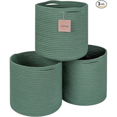 voten Storage Cubes Baskets Bins Organizer 11x11x11'' Fit 12x12''Cube Storage Organizer Bookcases Shelf,Durable Woven Cotton Storage Basket for Organizing,Round 3Pack Green
