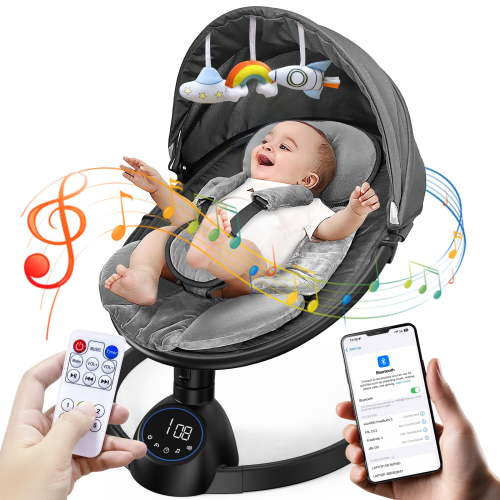 Sejoy Electric Baby Swing for Infants,Bluetooth Swing Rocker with 5 Sway Speeds& 10 nursery rhyme , Black