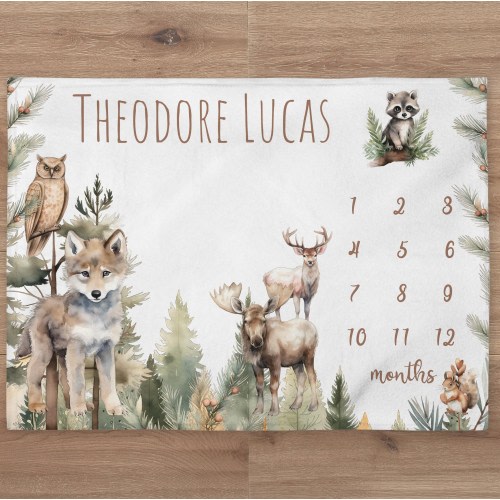 Woodland Milestone Blanket Personalized Baby Boy Month Blanket Deer Nursery Custom Age Newborn Calendar Tracker New Mom Baby Shower Gift