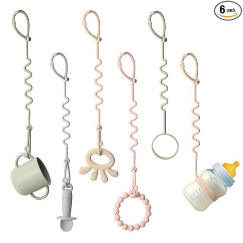 Andy Bear Toy Straps for Baby 6 Pack Keep Your Baby's Toys and Sippy Cups Secure with Toy Straps and Sippy Cup Strap Adjustable Silicone Toy Straps for Strollers High Chair, Stroller Accessories