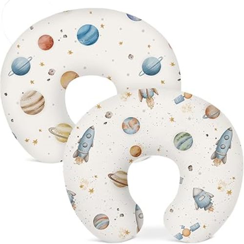 Nursing Pillow Covers 2 Pack, Breastfeeding Pillow Slipcovers Soft and Stretchy, Nursing Covers for Baby Girls Boys Newborn (Stellar Adventure)