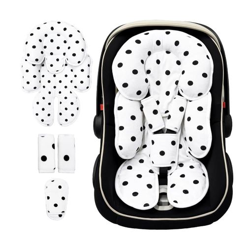 Infant Car Seat Insert, 2 in 1 Carseat Head Support Pillow for Newborn, Breathable Baby Carriage Cushion Pad with Strap Covers, Stroller Cushion Pad, Fit Car Seat, Stroller, Bouncer, Polka Dot