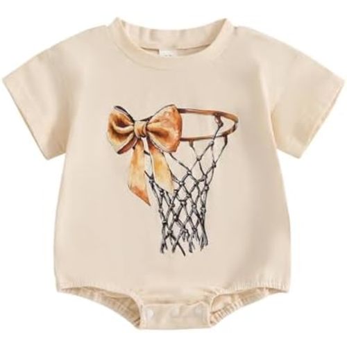 Baby Boy Girl Baseball Romper Newborn Bow Basketball Rompers Summer Casual Short Sleeve Embroidery Golf Bodysuits